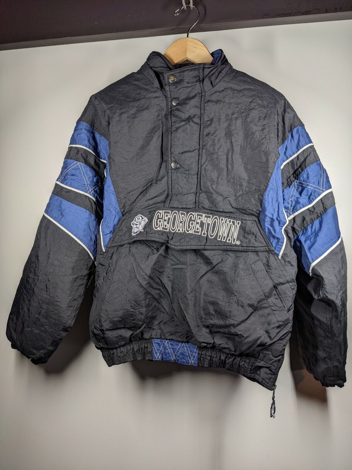 Georgetown University Hoyas Bulldogs Vintage Starter Zip Snap Jacket Large  - C3