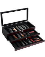 Knife Display Case, 22-26 Slot Storage Box, Ebony Veneer, 3-Tier, Lockable, S...
