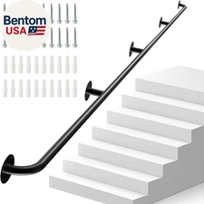 12FT Industrial Metal Stair Railing, 1.25" Pipe Diameter Heavy Duty Stair Handra