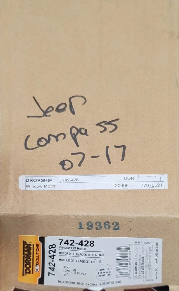 Motor ventana eléctrica delantera izquierda/derecha Dorman Dodge/Jeep 2007-2017 parte 742-428 Foto 3 de 3