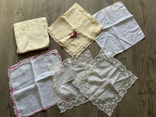 Vintage Handkerchief Pouch Embroidered Crochet Lace Intricate White Lot Of 6