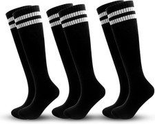 3 Pairs Kids Soccer Socks Striped Knee High Tube Socks Football Uniform Sports S