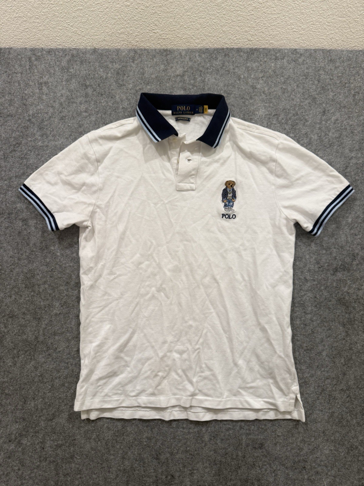 Polo Bear Ralph Lauren Polo Short Sleeve Shirt White Banded Cotton Mesh Medium