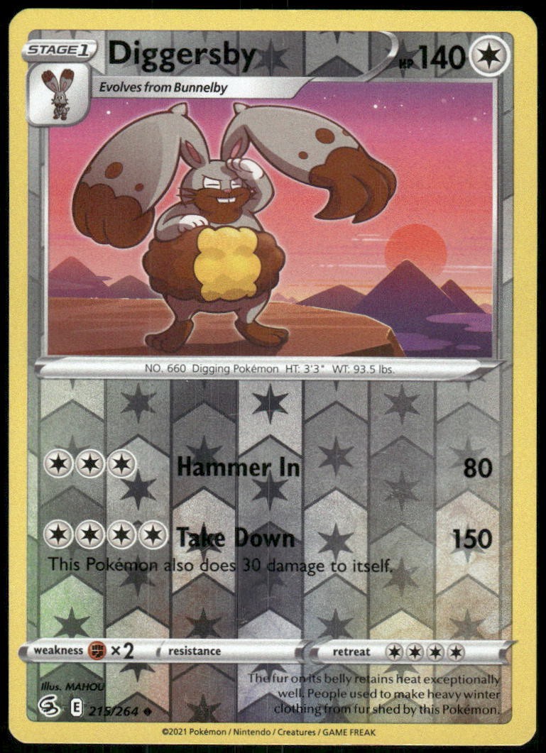 Pokemon Fusion Strike Diggersby 215/264 Uncommon REVERSE HOLO Near Mint