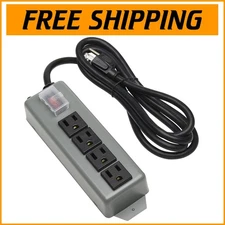 Heavy-Duty 4 Outlet Power Strip with 6ft Cord and Locking Switch Cover - Black