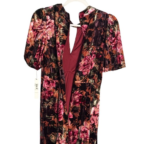 Maggy London NWT Sz 8 Farron Midi Dress Burnout Velvet Floral Keyhole Empire - Picture 3 of 14
