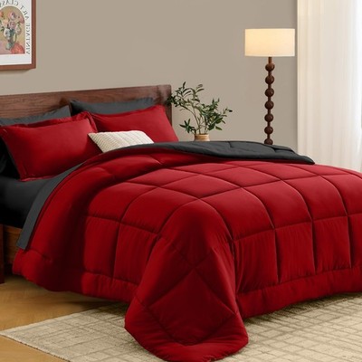 Full Size Comforter Sets 7 Pieces, Full(82''x 86''), Red/Black