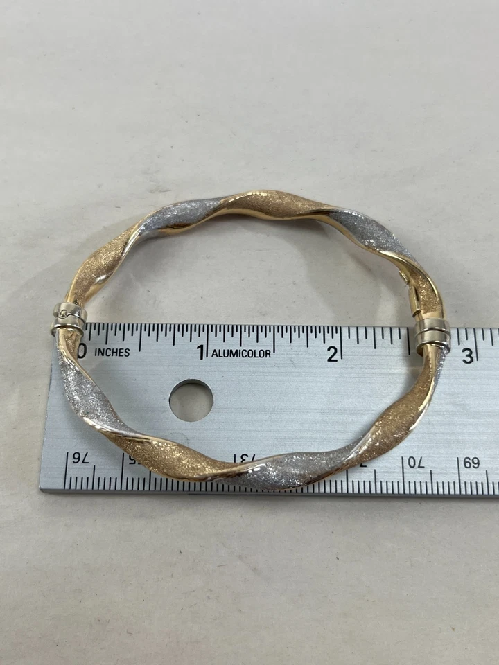 VTG 14K White & Gold Hollow Cuff Bracelet 7g Twist Dual Tone Y551R-DS51 - Image 3 of 4