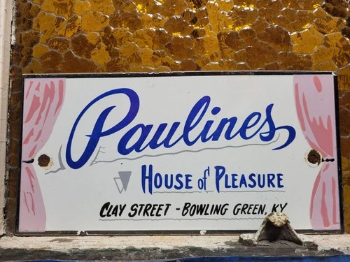 VINTAGE PAULINES HOUSE OF PLEASURE PORCELAIN SIGN OLD BROTHEL GENTLEMANS CLUB KY