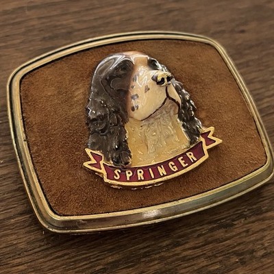 Vintage Belt Buckle English Springer Spaniel 3D Raintree 1979 Birddog Hunting