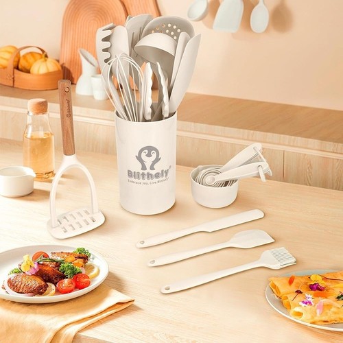 25 Stck. Silikon Kochutensilien Set mit Holzgriffen Küchenutensilien Halter Neu - Bild 4 von 10