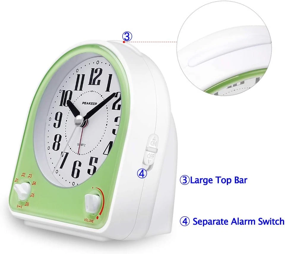 Peakeep Reloj Despertador Analógico Sin Marcos Silencioso, Opcional 7 Sonidos de Despertar con Vo Foto 3 de 4