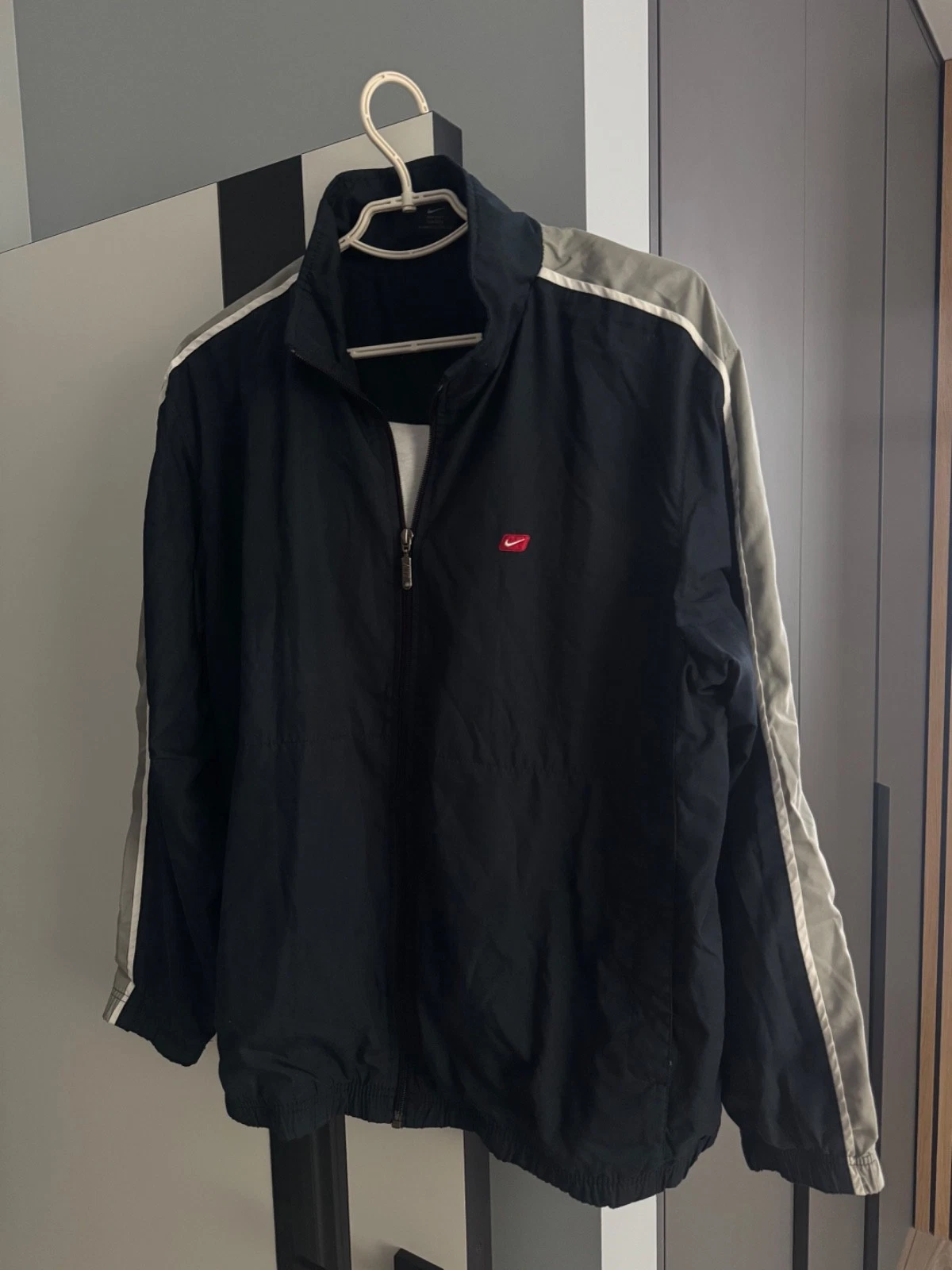 Nike Vintage Nylon Track Windbreaker Jacket Navy Drill Size L