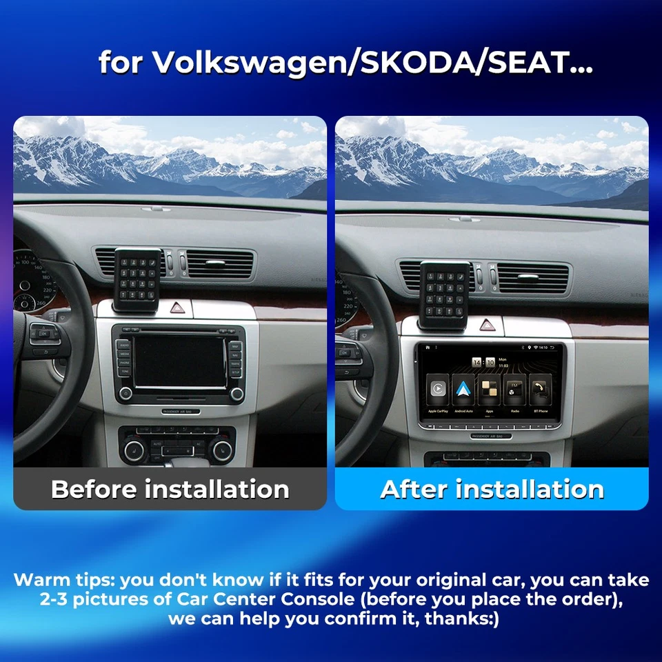 9" Touchscreen Autoradio CarPlay für VW SEAT SKODA GPS Sat Navi +BT 8 Kern 2+32G - Bild 2 von 4