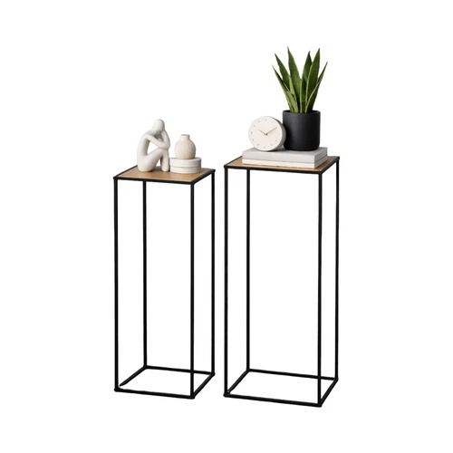 Set of 2 Side Lamp Plant Table Black Metal Hall Lamp Living Room Plant Tables