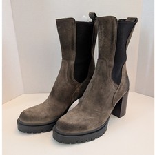 Emanuele Crasto Suede Platform Lug Sole Boots Made in Italy Taupe Brown Women 40