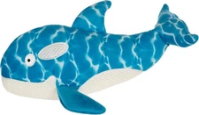 Strong 'N Silent Swimmer Soft Plush Orca Squeaker Chew Guard Dog Toy  Blue
