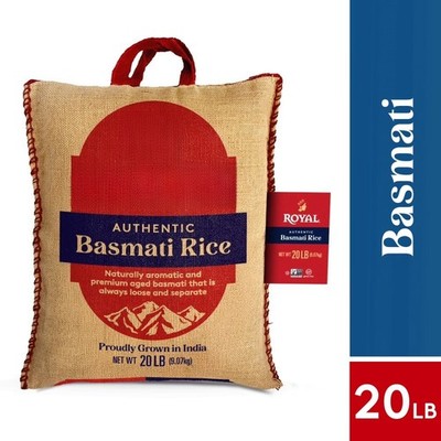 Aged Indian White Basmati Rice, Long-Grain, Gluten-free - 20 lb. Bag