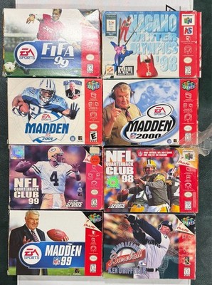 8 N64 Sports Game Lot - Fifa, Madden, Quarterback Club, Nagano - Boxes, Manuals