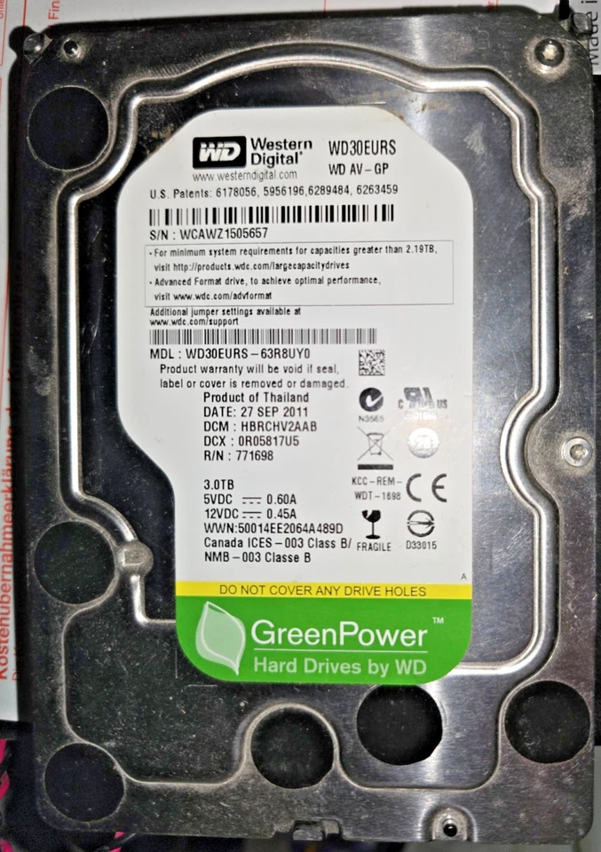 WESTERN DIGITAL 3TB GREEN WD30EURS SATA II 64MB CACHE 7200U/min 3.5" Zoll