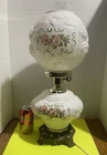 Vintage Milk  Glass Gone with the Wind style Lamp  / Floral Design 21" T
