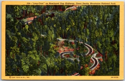 VINTAGE POSTCARD AERIAL VIEW OF ''LOOP-OVER'' GREAT SMOKY MOUNTAINS CURT TEICH