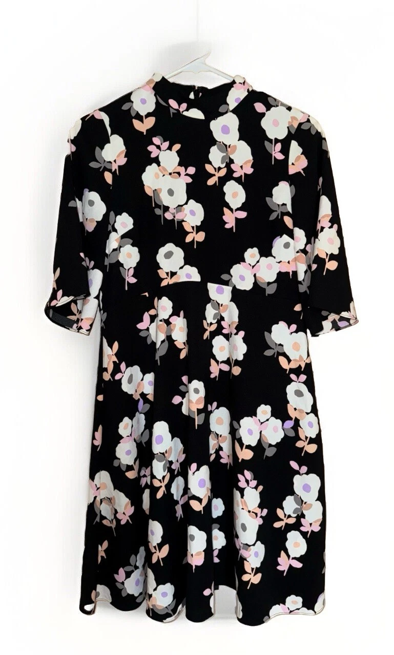 Abito Kate Spade Posey nero floreale swing taglia 4 prezzo al pubblico consigliato: $378