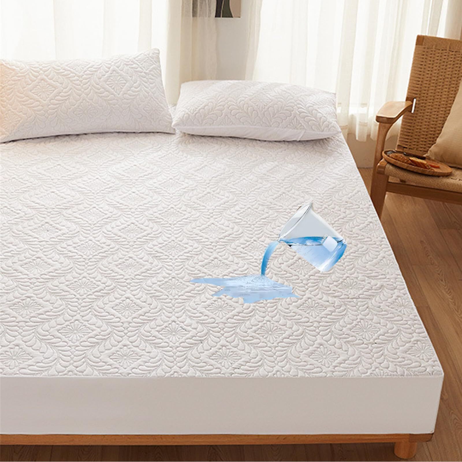 100% Waterproof Queen Size Mattress Protector - Fitted with Stretchable Pocke...