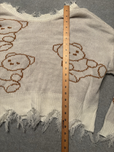 Just Polly Sweater Women’s Medium White Oversized Teddy Bear Crop Fringed Top - Picture 8 of 8