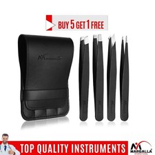 Black Tweezers Set 4-Piece Professional Stainless Eyebrow Hair