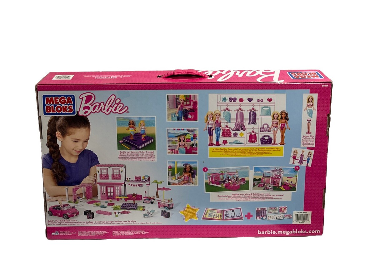 Mega Bloks Barbie – Maison De Plage à Construire – Inclut Barbie Et Accessoires – Sans Piles – Dès 3 Ans – Blocs Colorés