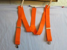NWOT Orange Elastic Suspenders 1 1/2 in wide Adjustable Silver Clip Reg