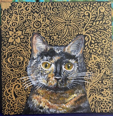 OOAK Schildpatt Katze - 15x15 cm Acryl auf Leinwand | Aufträge angenommen