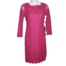 NEW Adrianna Papell Pink Lace Bodycon Dress 2 Long Sleeve Full Zipper Back