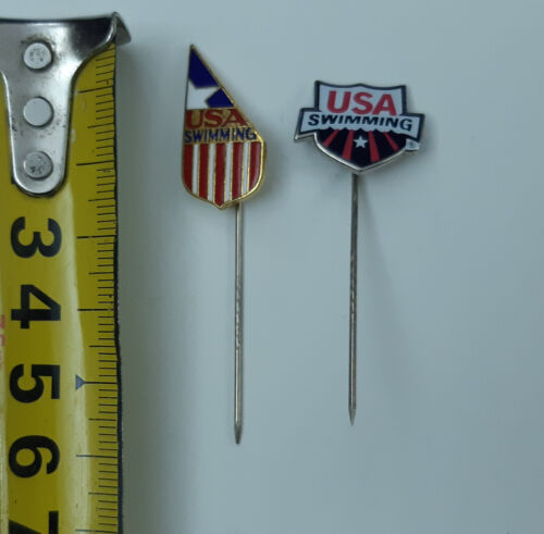Two Rare Old metal enamel lavalier stick Pins badges USA Swimming National Team - Afbeelding 1 van 10