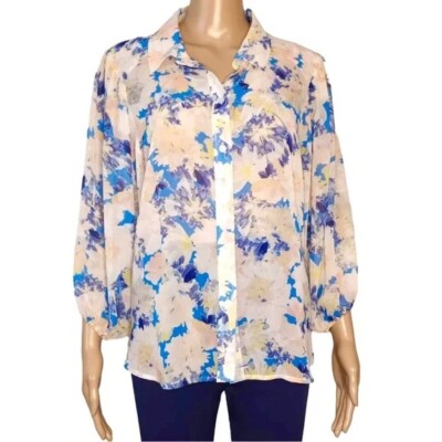Sanctuary Womens Top Size Small Hill Side Lily Pond Semi Sheer Crepe Button Down