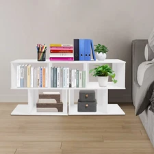 2* 2-Tier Geometric Bookshelf 24*8*24.6inch Z-Shaped Display Open Shelf Bookcase