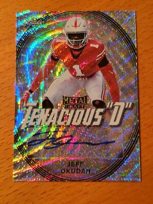 2020 Leaf Metal Tenacious D Wave Silver Jeff Okudah Ohio St Lions Auto #'d 7/50