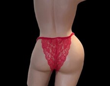 Jaclyn Smith Red Sheer Lace String Bikini Panties Womens 8 NWOT