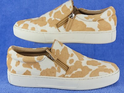 Very Volatile Women's Size 9 Normande Sneakers Tan White Cow Print Real Fur