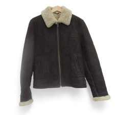 Lakeland Leather Jacket Uk 12 Sheepskin Brown Aviator Full Zip Short Shearling