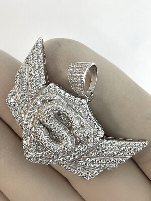 3 CT Round Simulated Diamond Men's Hip Hop Wing Pendant 14K White Gold Plated