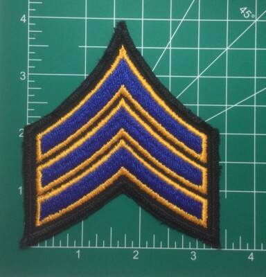 (2) Sergeant Chevron - 3 Gold/Royal Stripes on Black Patch - OLD - ODD Size