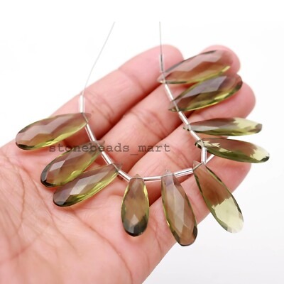 Grüner Turmalin A+ Qualität Hydro Quarz Briolette facettiert 30X10MM Perlen 1...