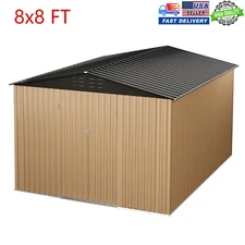 8'x8' Outdoor Storage Shed Metal Garden Tool House With Lockable Door & Air Vent