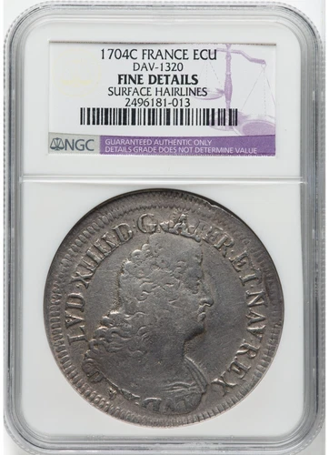 France 1704 LOIUIS XIV "The Sun King" ECU - DAV 1320 NGC FINE DETAILS