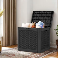 32 Gallon Weatherproof Resin Outdoor Storage Box Black Ottoman Bench Waterproof
