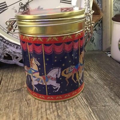 New Milly Green Clamp Tin - Merry go Round Horses - British England Tea Tin