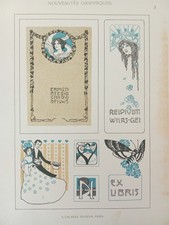 Tavola Grafica Art Nouveau A. Calavas 1900 Tavola 3 Ex Libris, Sposi e Farfalla