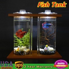 Glass Betta Fish Tank Bamboo Base Mini Aquarium Fish Tank For Desktop